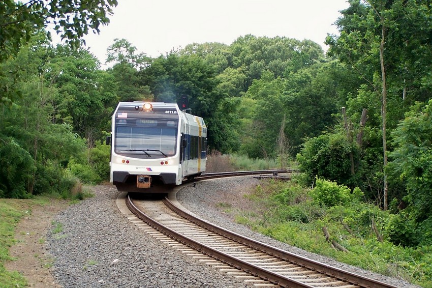 Northbound RiverLINE car approaching Bordentown Station The CityRails